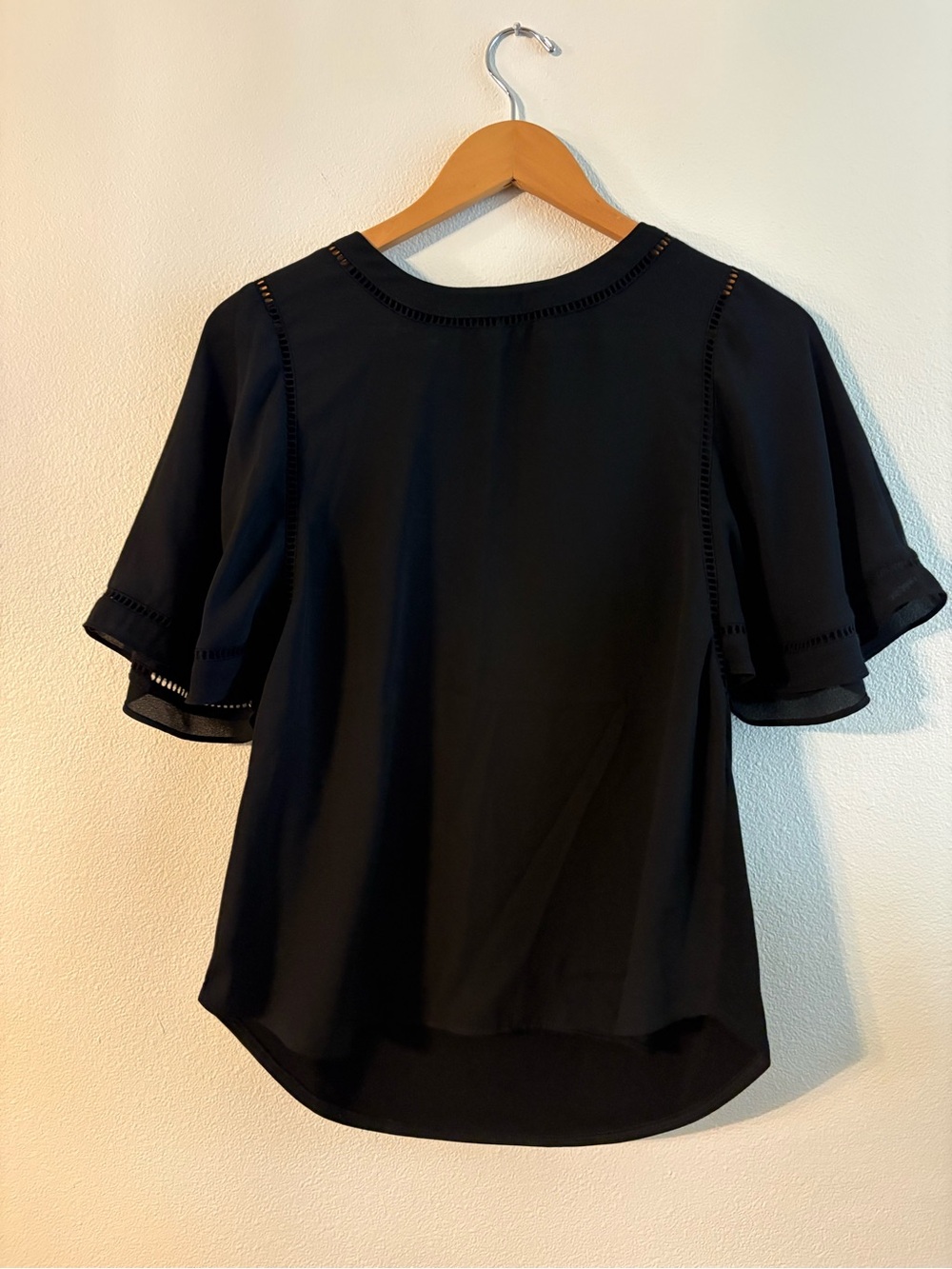 Ann Taylor Black Flutter Sleeve Blouse